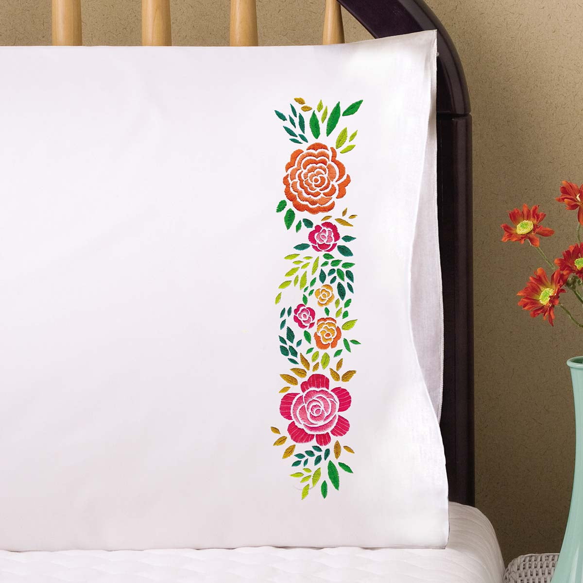 Tobin Stamped For Embroidery Pillowcase Pair 20"X30"Rosey Walmart