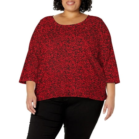 Tommy Hilfiger Plus Size Womens 3/4 Sleeve Tee Big Tall 0X Scarlet Floral