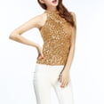 thumbnail image 2 of Women's Sequin Halter Tank Top Summer Luxurious Mock Neck Sleeveless Blouses Slim Fit Fashion Going Out Clothes Gold, 2 of 7