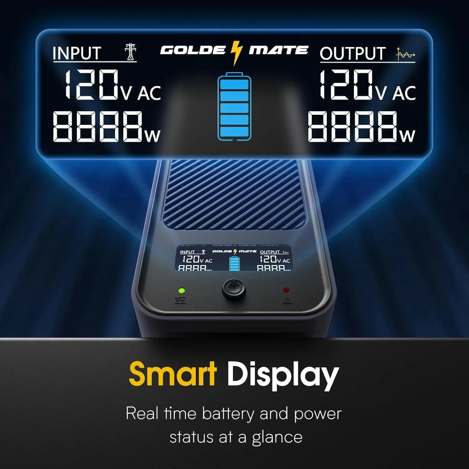 GOLDENMATE 1000VA/600W Lithium UPS Battery Backup & Surge Protector, Backup Battery Power Supply with LiFePO4 Batteries(153.6 Wh), Sinewave UPS System, 10 Years Lifespan, 8 Outlets, LCD Display