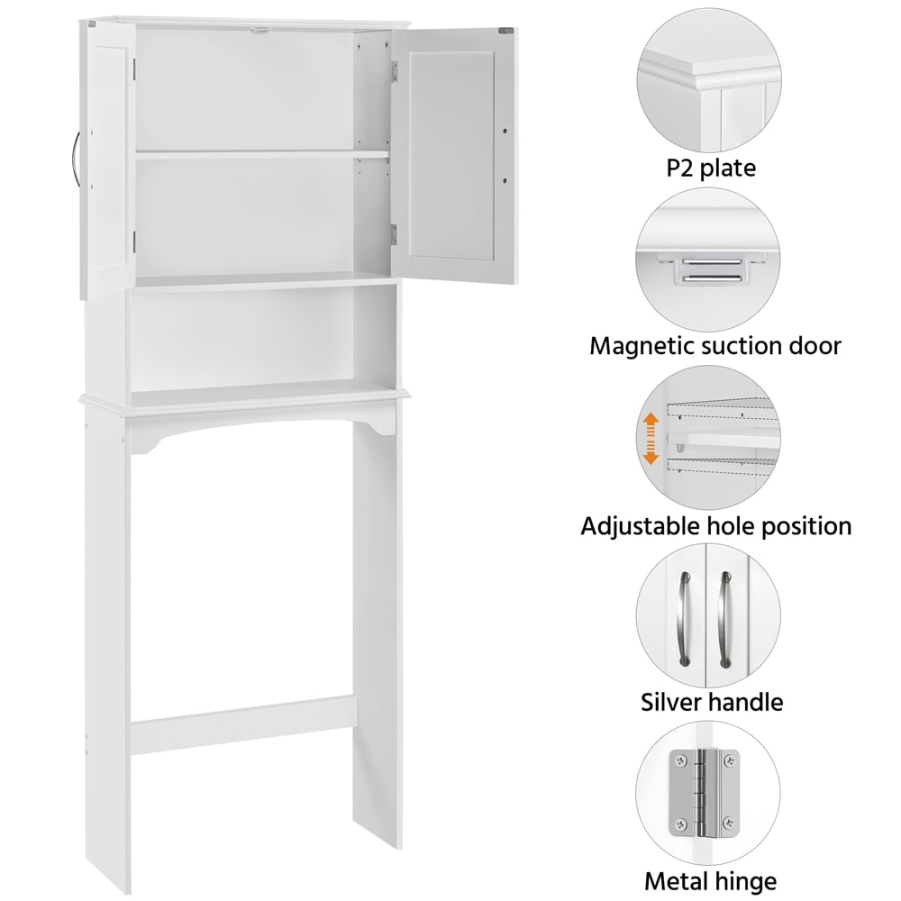 Alden Design 9" Width Wooden over The Toilet Bathroom Storage Cabinets with Door, White