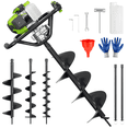 thumbnail image 2 of WORKPRO Gas Powered Earth Auger, 62cc 1600W Post Hole Digger with 4", 6" & 8" Auger Bits, Extension Rods, 2-Cycle Engine for Fence Posts, Tree Planting, Landscaping and Farming, 2 of 12