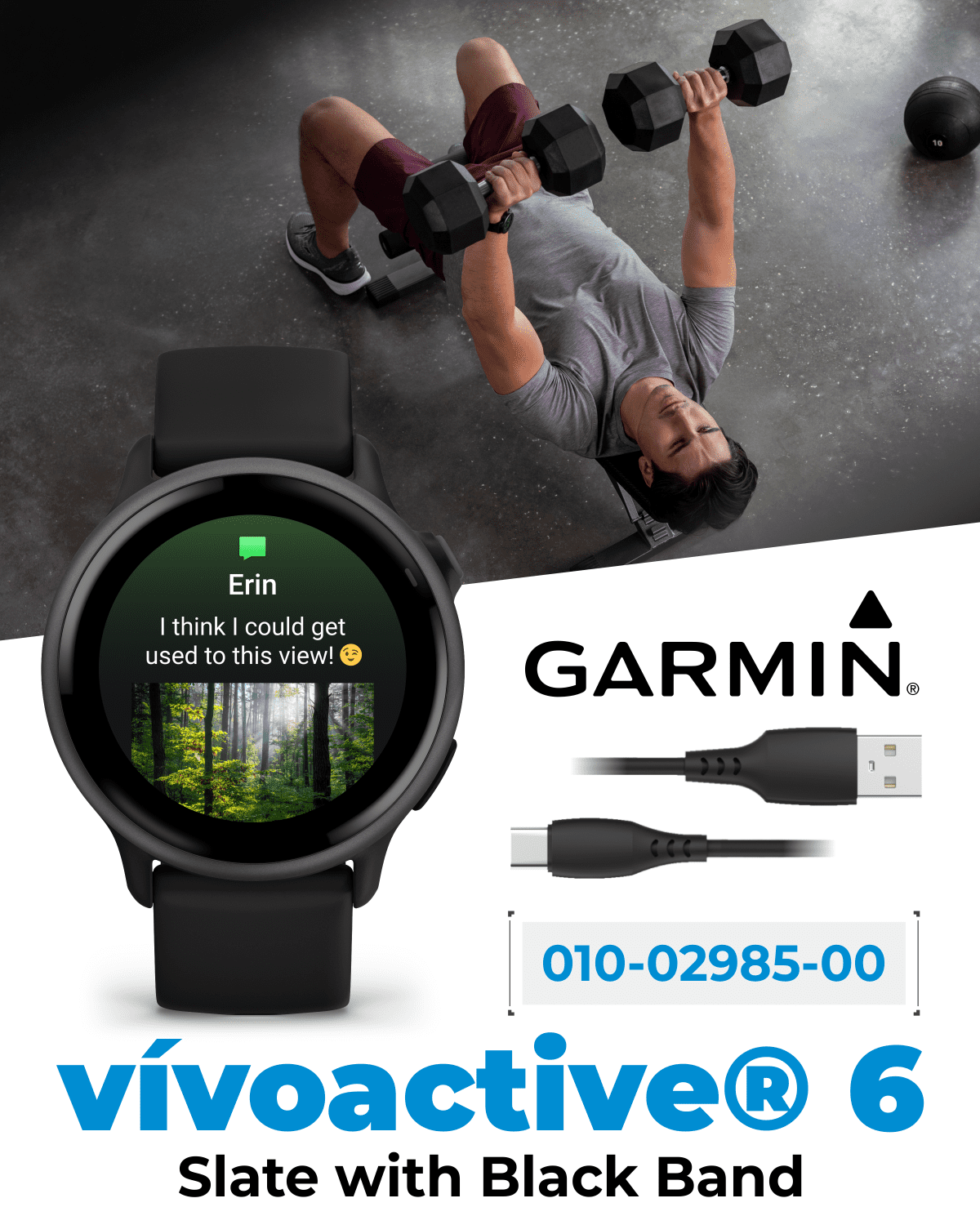 Garmin Vivoactive 6 - Health & Wellness GPS Smartwatch, 1.2 in Bright AMOLED Display, Slate with Black Band w/ Wearable4U White EarBuds Bundle