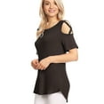 thumbnail image 5 of Made by Johnny Women's Loose Short Sleeve Strappy Cold Shoulder Top M BROWN, 5 of 6