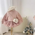 thumbnail image 4 of XIMIN Baby Girls Oversized Ribbed Knit Sweater with Fluffy Ball Long Puff Sleeve Mock Neck Oversized Tops Lightweight Warm Cute Pullover Shirt Fall Winter Clothes, 4 of 4