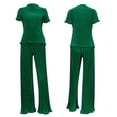 thumbnail image 4 of Txlixc Traje de mujer, camiseta de cuello alto de manga corta con traje de pantalones de piernas anchas Txlixc moda, 4 of 4