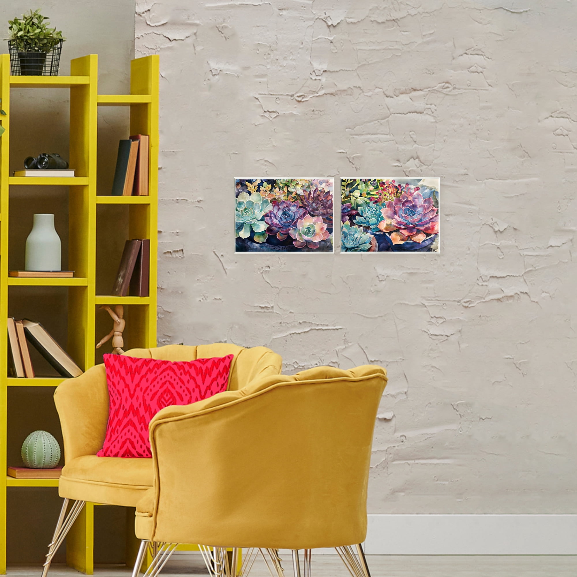 Stupell Industries Sunny Watercolor Succulents 2 Piece Wall Plaque Art Set, design by Svetlana Aleynikova