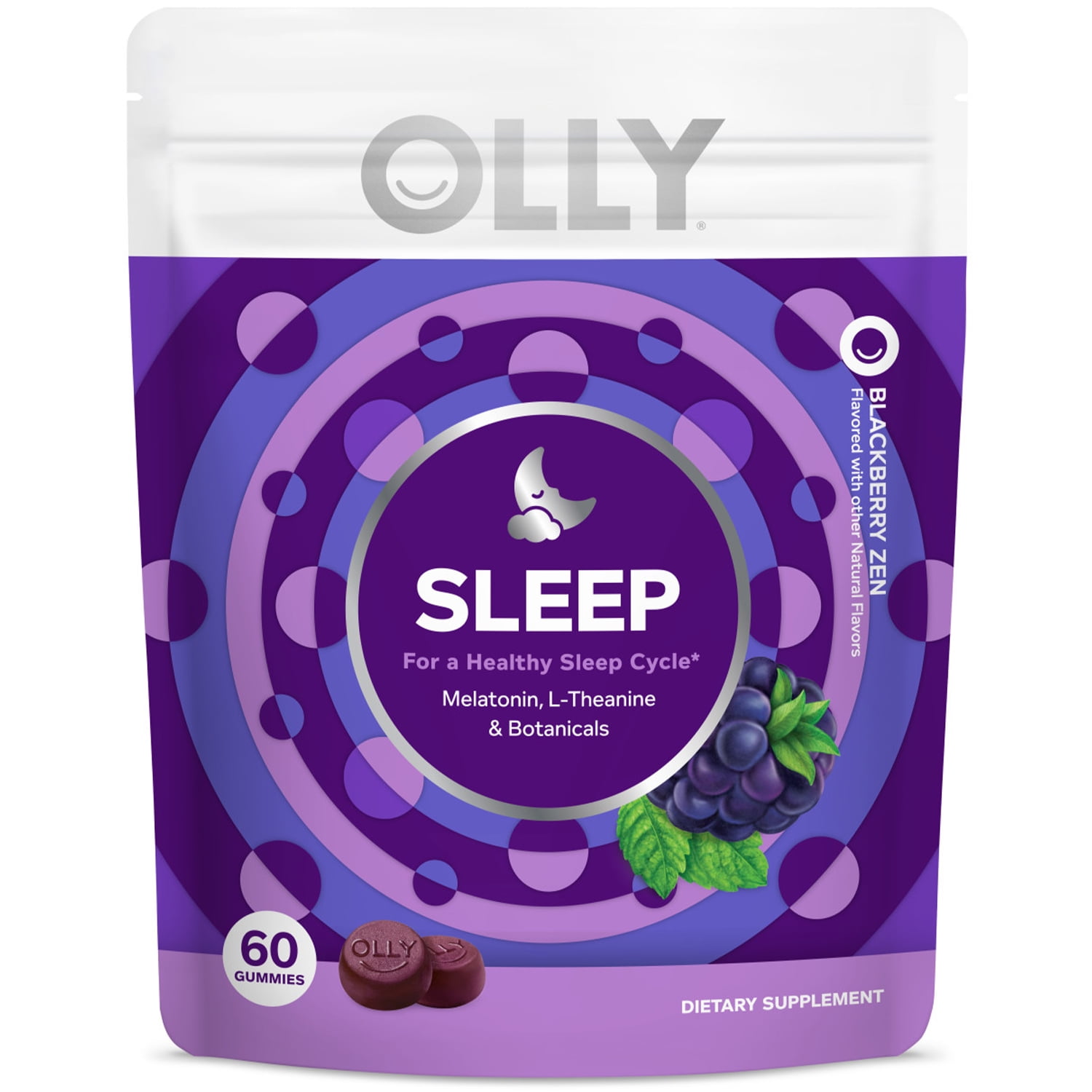 OLLY Sleep Gummy Supplement, 3mg Melatonin, L-Theanine, Chamomile, Blackberry Zen Flavor, 60 Ct