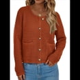 thumbnail image 3 of Suéteres de Punto para Mujer, Moda de Otoño, Larga, Botones, Chaqueta Informal de Moda, Ropa de Invierno. Color Caramelo XL, 3 of 9