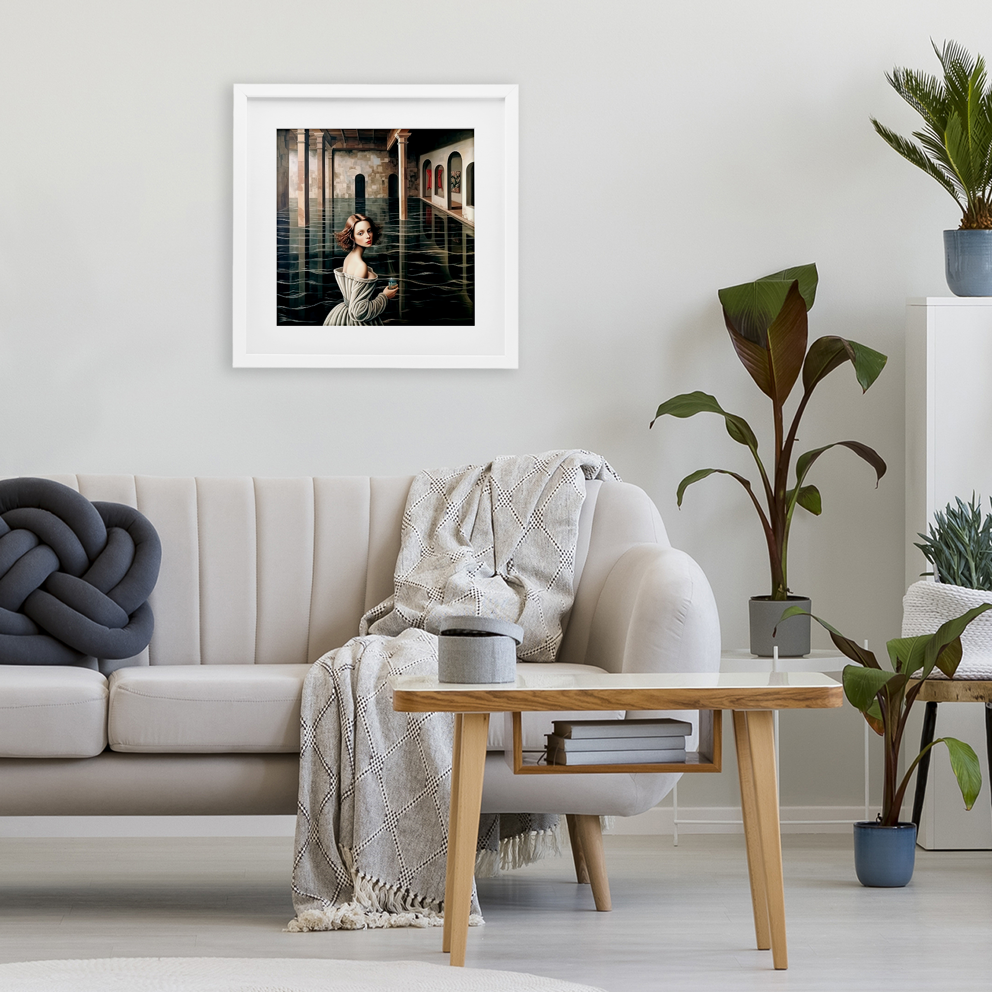 Portal Of Reflections White Framed Print Under Glass, design by Sasha