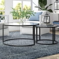 thumbnail image 5 of Set Of Two 35" Black Glass Round Nested Coffee Tables, 5 of 9