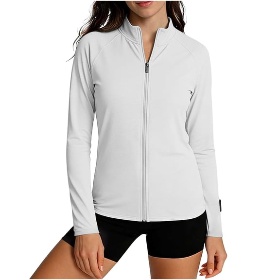 hotojiny Women's Workout Jacket Lightweight Zip up UPF 50 Yoga Slim Fit Tops Mock Neck Cropped Athletic Tee Shirt