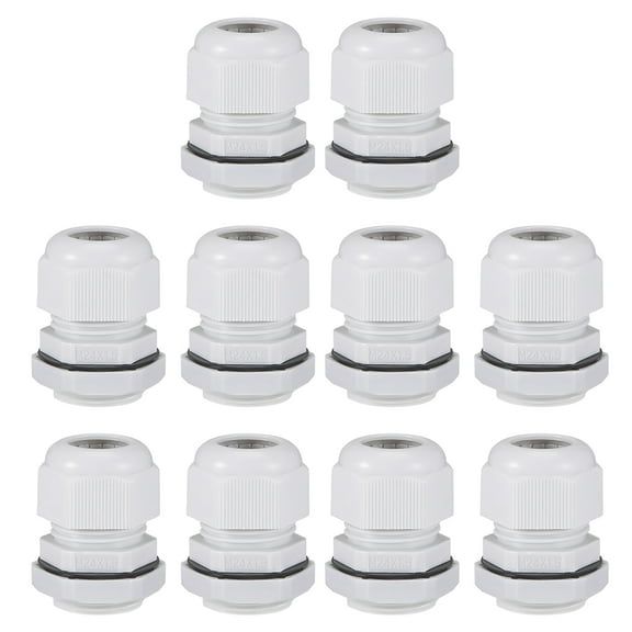 M24x1.5 Cable Gland 12mm-15mm Wire Hole Waterproof Nylon Joint Adjustable Locknut with Washer White 10 Pieces