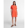 thumbnail image 3 of Time and Tru Women's Linen Pleated Waist Fit And Flare Mini Shirt Dress, Sizes XS-XXXL, 3 of 6
