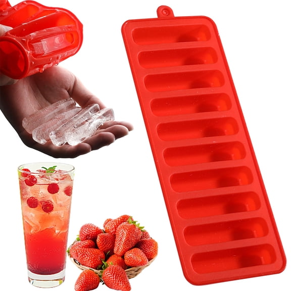 Safeglitz Silicone Long Ice Cube Tray for Water Bottles, Red, with Support Frame, Easy-Release Ice Stick Mould, for Whiskey, Cocktails, Coffee, Reusable, 1 Pack