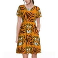 thumbnail image 1 of Fotbe Robe Motif Tigre Décontractée Mode Femme Manches Courtes Robe Maxi Robe T-Shirt Rayée Longue à Blocs de Couleur, 1 of 6