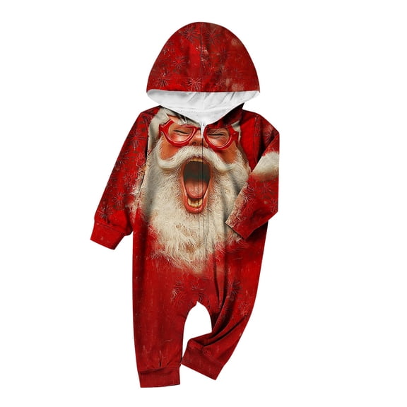 BLTIBY Christmas Pajamas for Family Matching Cute Long Sleeve Couples Soft Sleepwear One Piece Funny Christmas Zip Hoodies Pjs Sets Red 6-9 Months