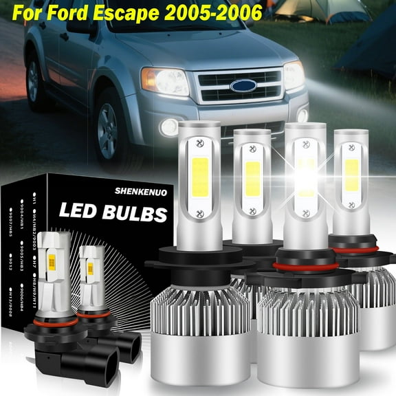 For Ford Escape 2006 2005 LED Headlight High Low Beam Fog Light Bulbs Combo Kit