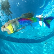 Fin Fun Mermaidens - Mermaid Swimming Tails with Monofin for Kids, Kids 6 Size, Rainbow Reef, 2 Pcs