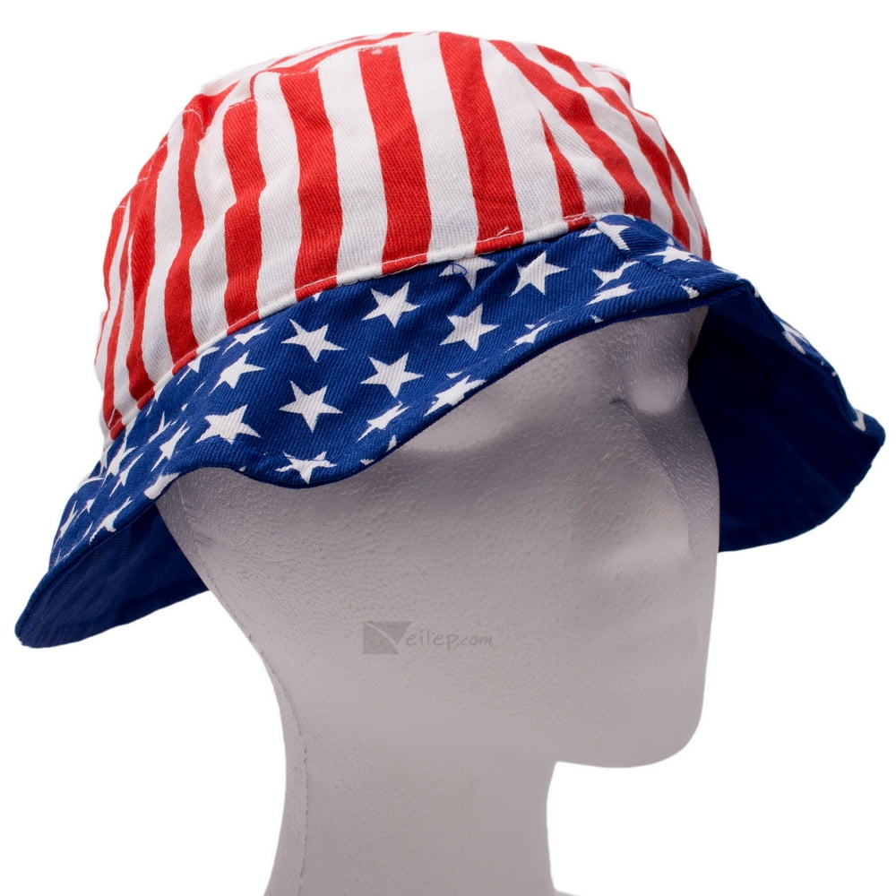 Stars & Stripes Patriotic Bucket OneSize 25"Cir Hat, Red White Blue