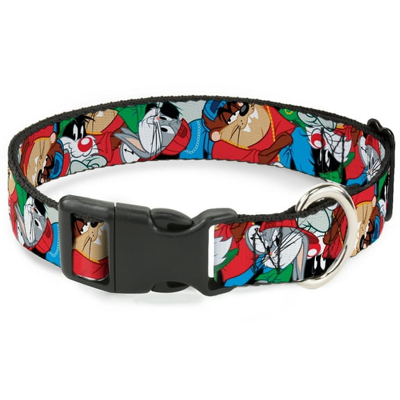 Looney Tunes Pet Collar, Dog Collar Plastic Buckle, Looney Tunes 3 B Boy Stance Character Poses Stacked, 7 to 8.5 Inches 0.5 Inch Wide