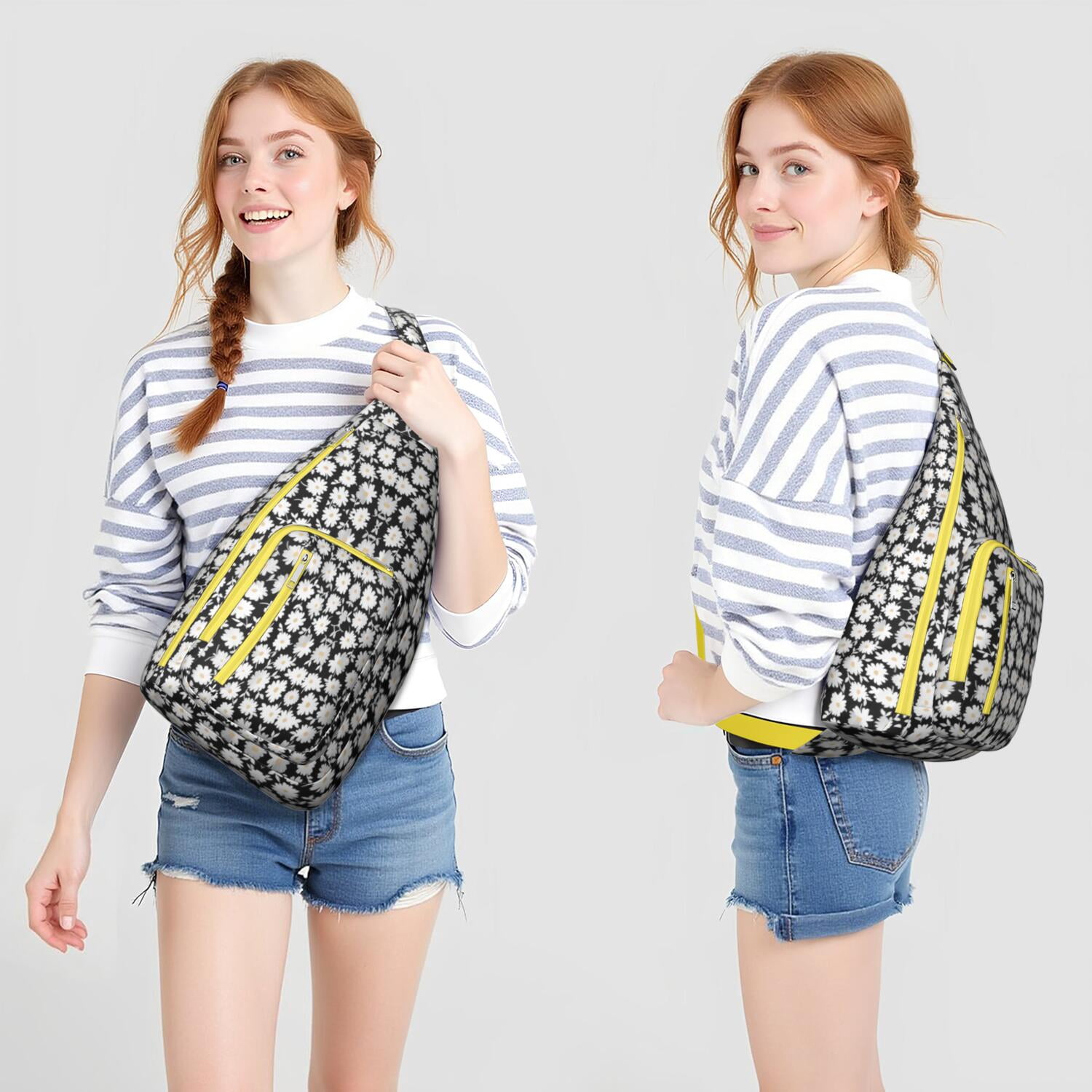 Lightweight Tear - resistant Sling Bag with Daisy Design for Unisex