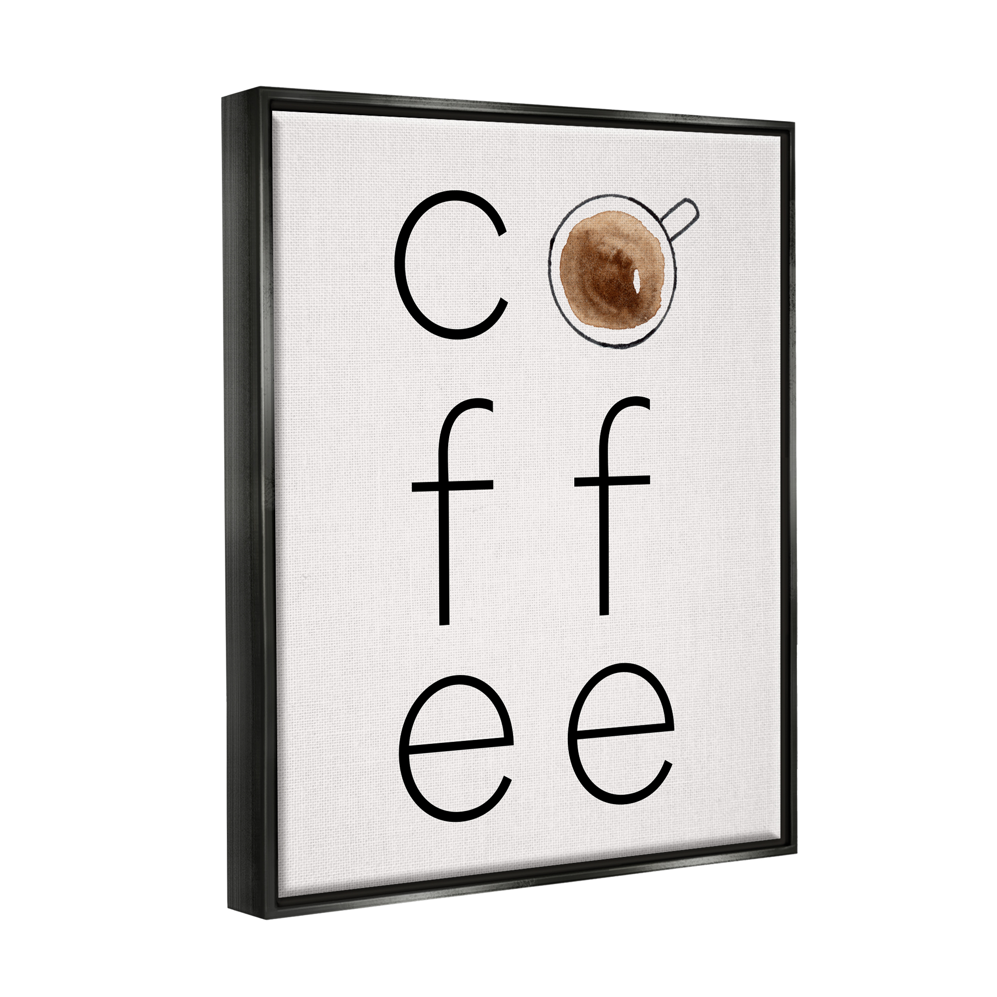 Stupell Industries Coffee Text & Mug Food & Beverage Painting Black Floater Framed Canvas Art Print Wall Art, 17 x 21