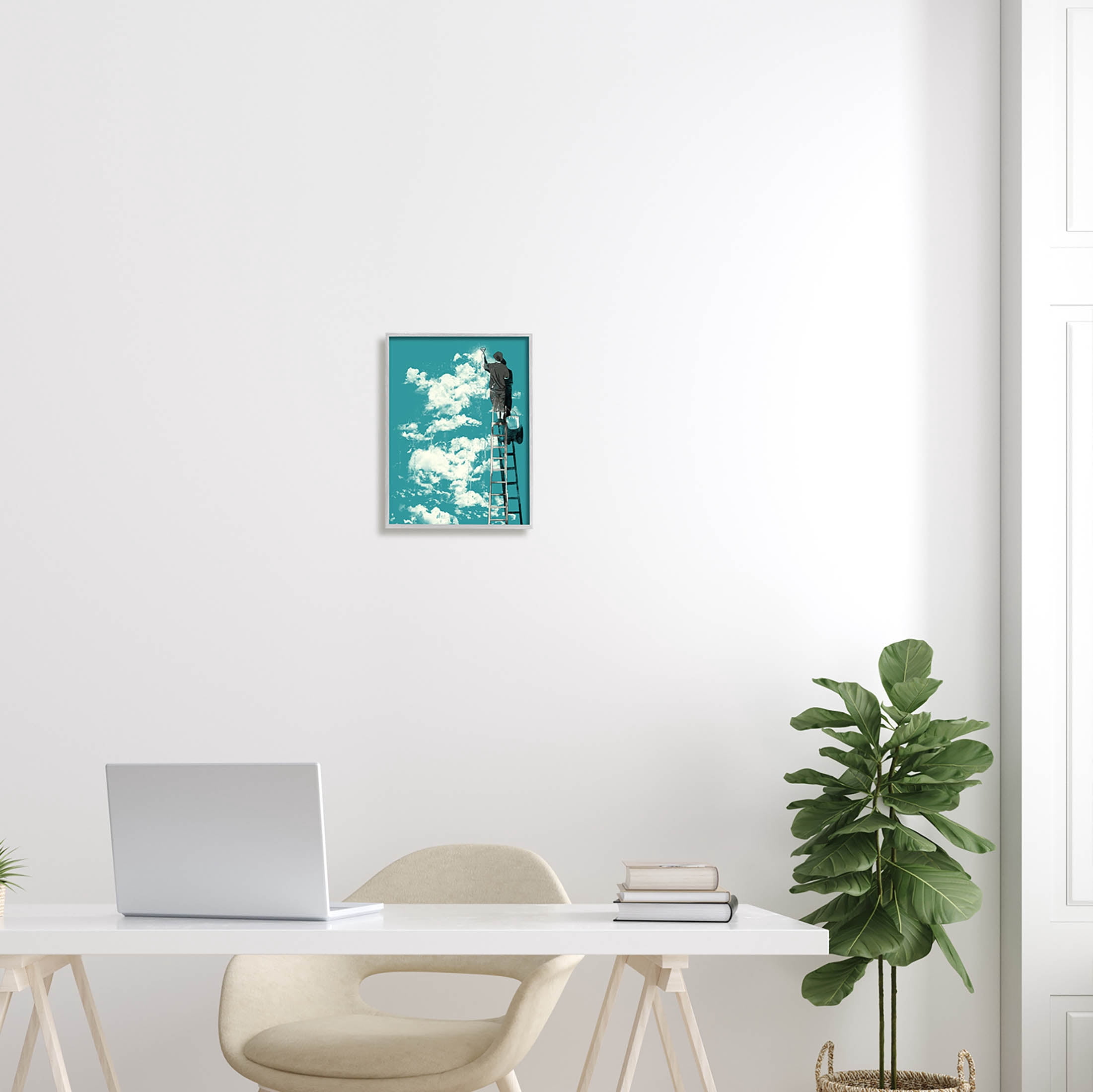 Stupell Industries Painter On Ladder Conceptual Clouds Graphic Art Gray Framed Art Print Wall Art, Design by Matheus Lopes Castro