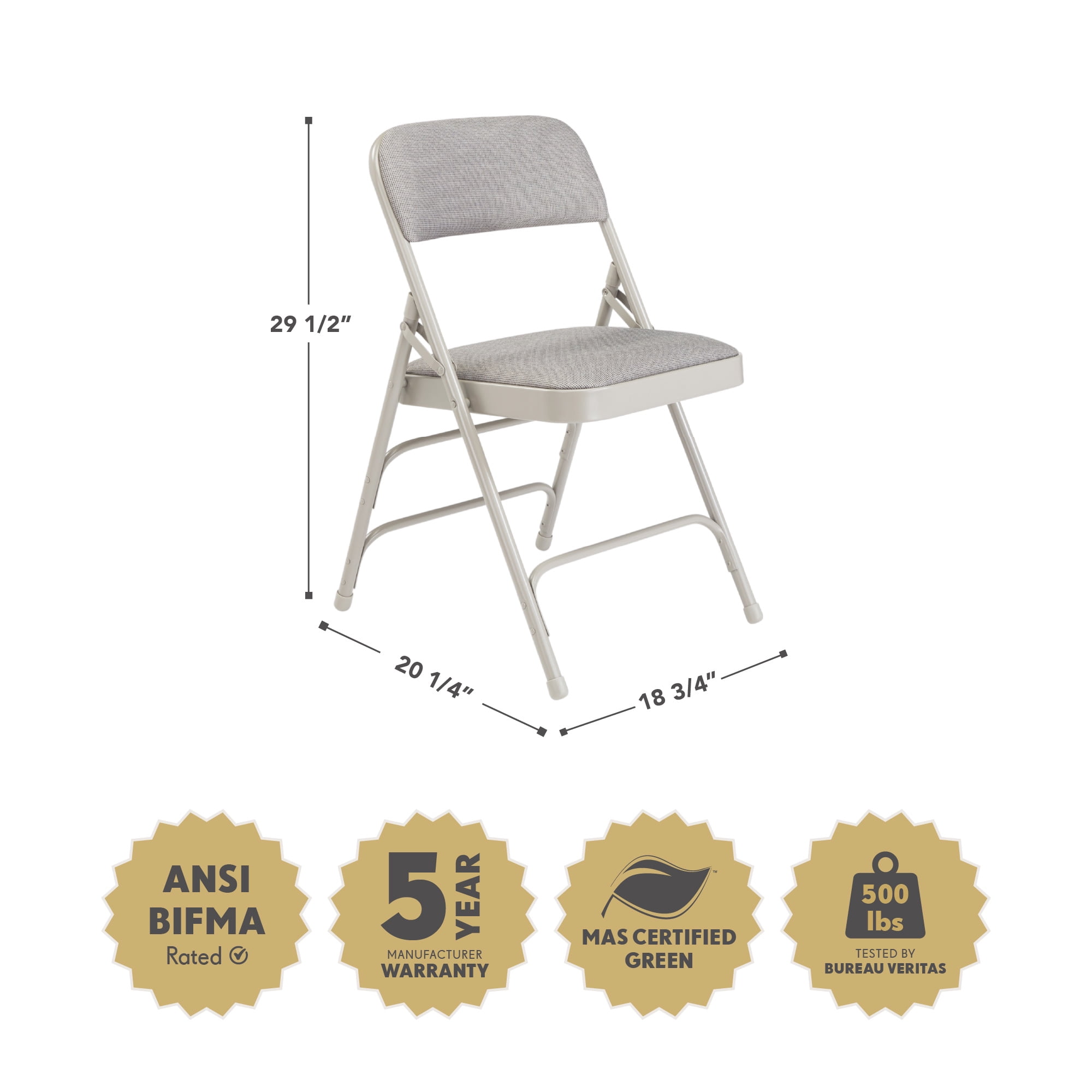 Hampden Furnishings Bernadine Collection Fabric Triple Brace Folding Chair, Grey, Pack of 4