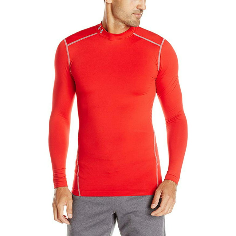 under armour men's coldgear armour compression mock long sleeve shirt, red  /steel, small