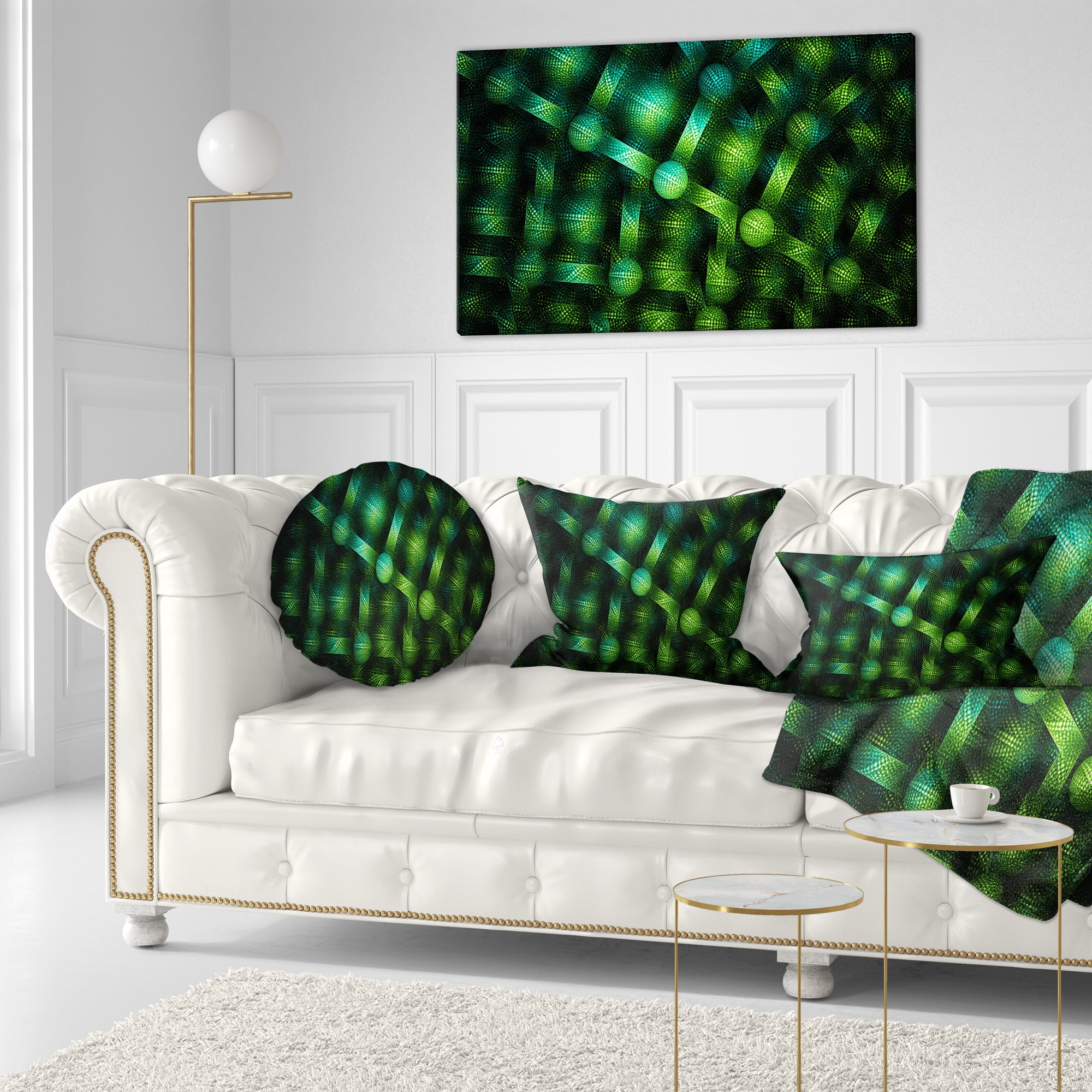 Designart Crystal Cell Green Steel Texture - Abstract Throw Pillow - 12x20