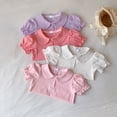 thumbnail image 5 of LNMQLPDBS Toddler Girl Short Sleeve Ruffle Edge Clollared T-Shirts Cute Puff Sleeve Pleated Front Tops Summer Blouse for Beach Party Vacation, 5 of 9