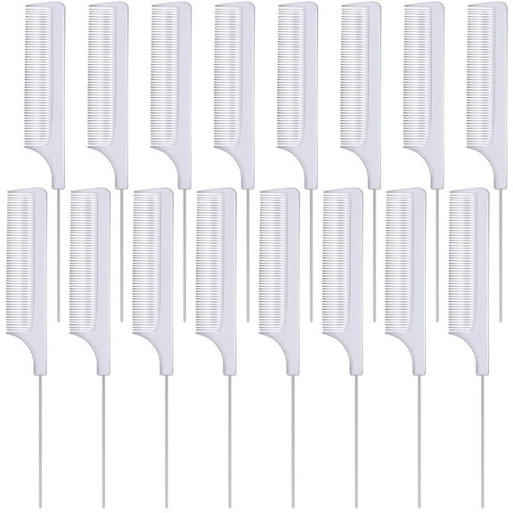 16 Pieces Metal Rat Tail Combs Foiling Comb Pintail Hair Combs Salon Fiber Back Combs for Women Girls Hair Styling at Home (White)