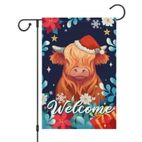 VOCHIC Merry Christmas Garden Flag 12x18 Inch Double Sided Burlap Highland Cow Welcome Garden Flags for Christmas Winter Farmhouse Yard Outdoor Decoration