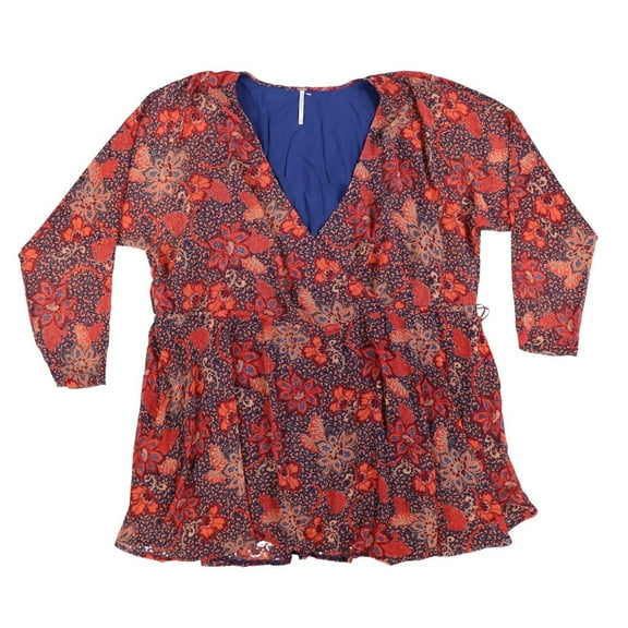 Free People Women's Blouse Wrap Paisley Long Sleeve V Neck Orange Multi X-Small