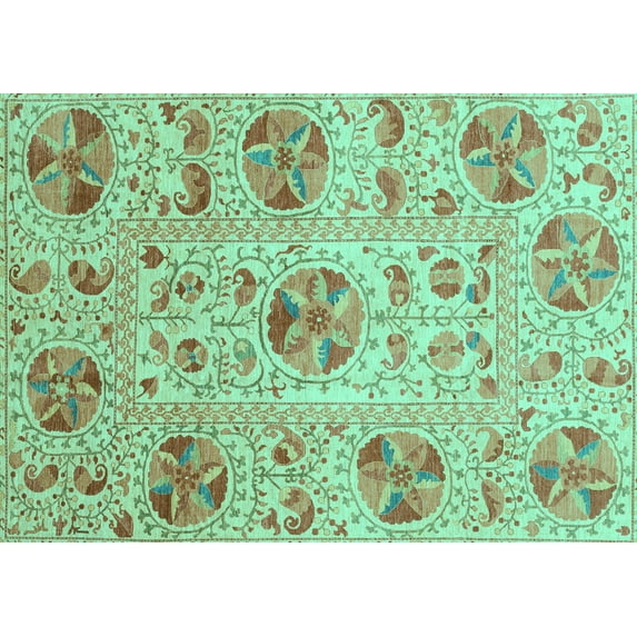 Ahgly Company Machine Washable Indoor Rectangle Abstract Turquoise Blue Modern Area Rugs, 2' x 5'