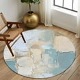 thumbnail image 3 of Modern Abstract Round Area Rug 6 FT, Non Slip Bedroom Area Rug, Blue Brown Color Blocks Washable Soft Circular Carpet Non-Shedding Floor Mat for Kitchen Dining Room Home Office Kids Room, 3 of 9