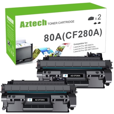 Aztech Compatible Toner Cartridge Replacement For Hp 80A Cf280A 80X Cf280X For Hp Pro 400 M401A M401D M401N M401Dne Mfp M425Dn Printer Ink (Black 2-Pack)