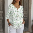 thumbnail image 3 of Xoenoiee Eucalyptus Leaf Print Linen Shirts for Women Linen Tops V Neck 3/4 Sleeve Button Down Blouses for Women Oversized Tops for Vacation Casual Wear, Large, 3 of 7