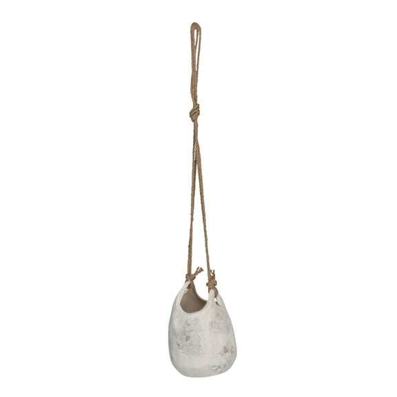 Creative Co-Op Hanging Stoneware Planter with Jute Rope Hanger and Distressed Volcano Finish, White