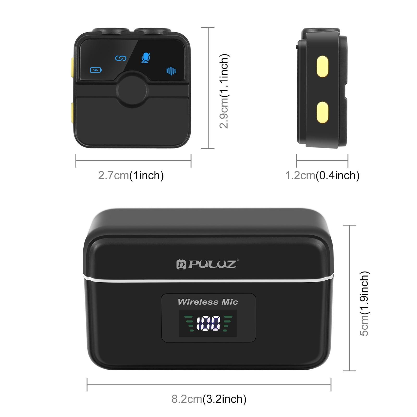PULUZ Magnetic Lavalier Wireless Microphone with Charging Case Box, 8 Pin RX Receiver and 2 TX