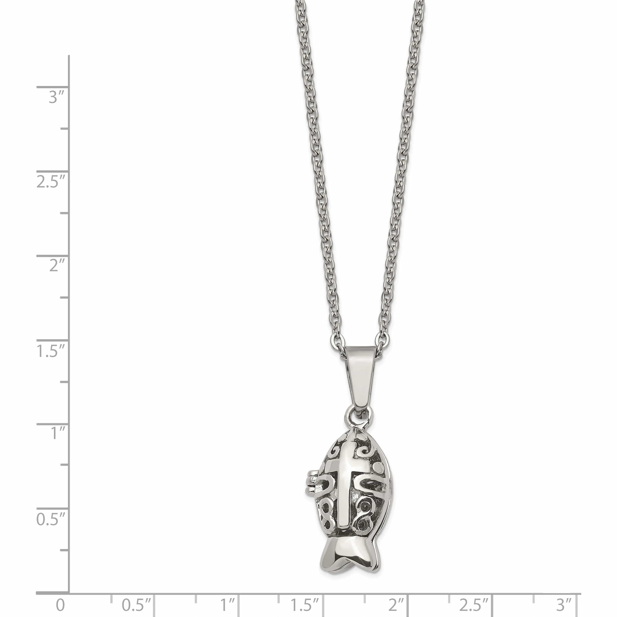 Stainless Steel Polished And Antiqued Magnetic Fish Prayer Box Necklace Made In China -Jewelry By Sweet Pea