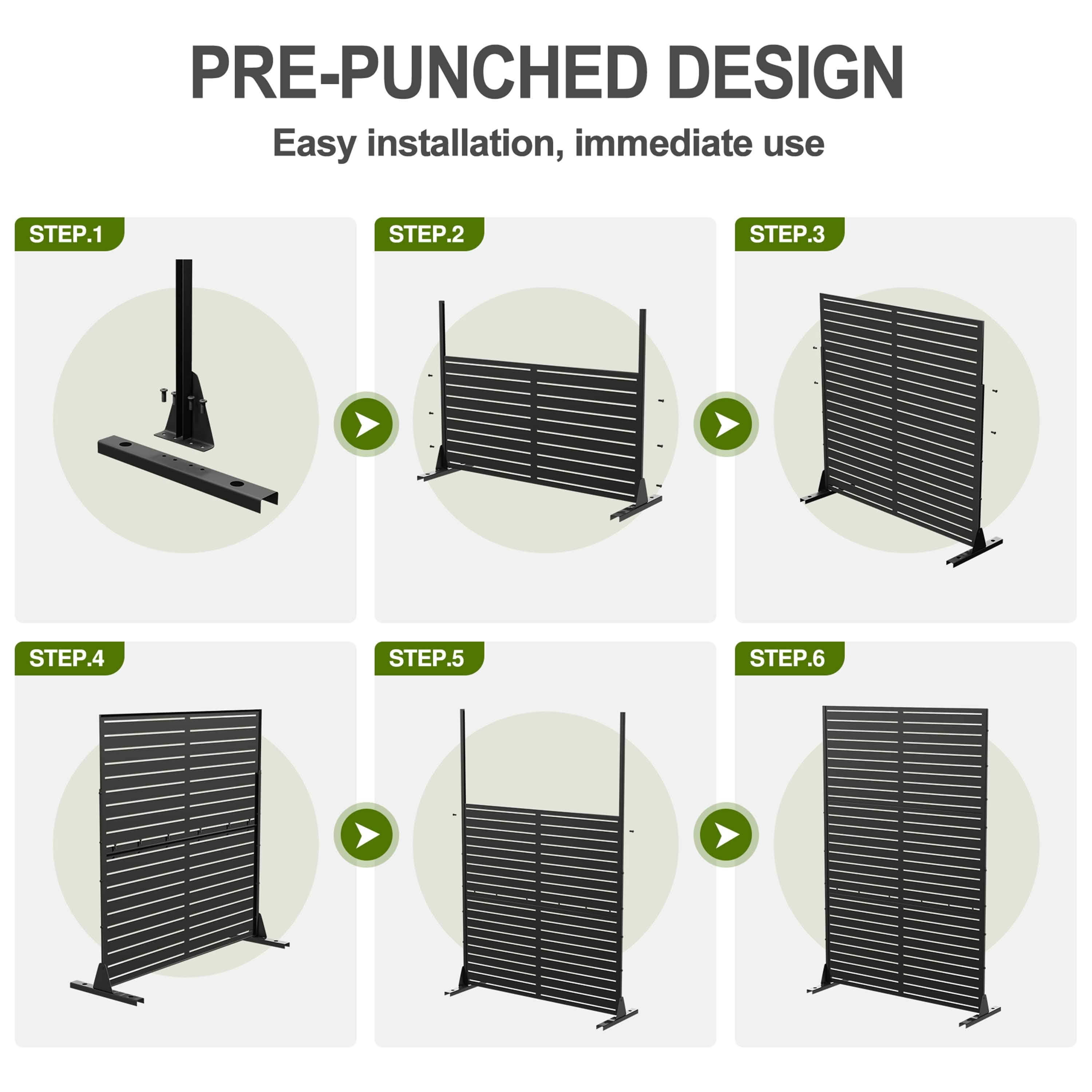 MAYEERTY 72x47x16 Inch Black 6-Leaf Hexagonal Galvanized Steel Privacy Screen, 6 Piece Set for Outdoor Garden