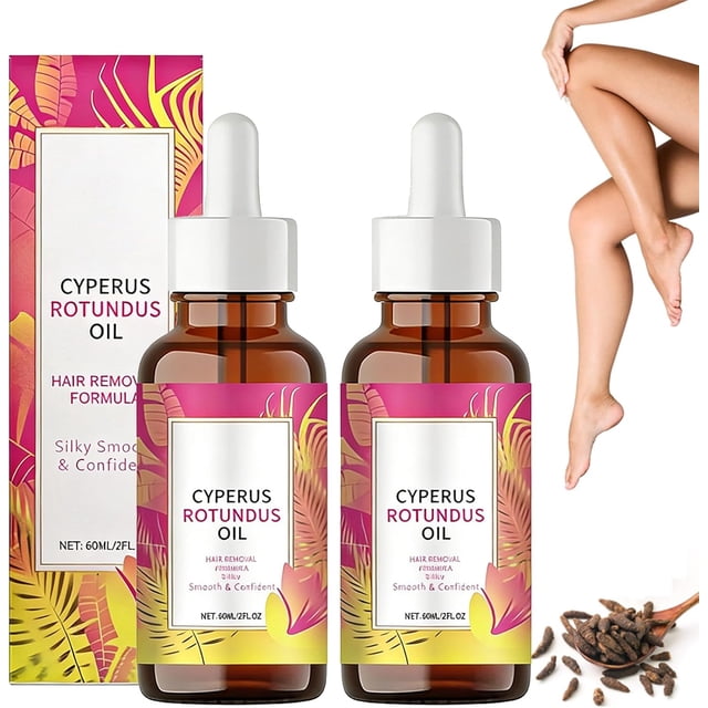 Natural Cyperus Rotundus Oil, Aceite Depilatorio Natural para Mujeres y Hombres - Removedor de Vello Corporal sin Irritación - Tratamiento para Piernas, Brazos y Axilas - Hidratante con Cyperu,2PC