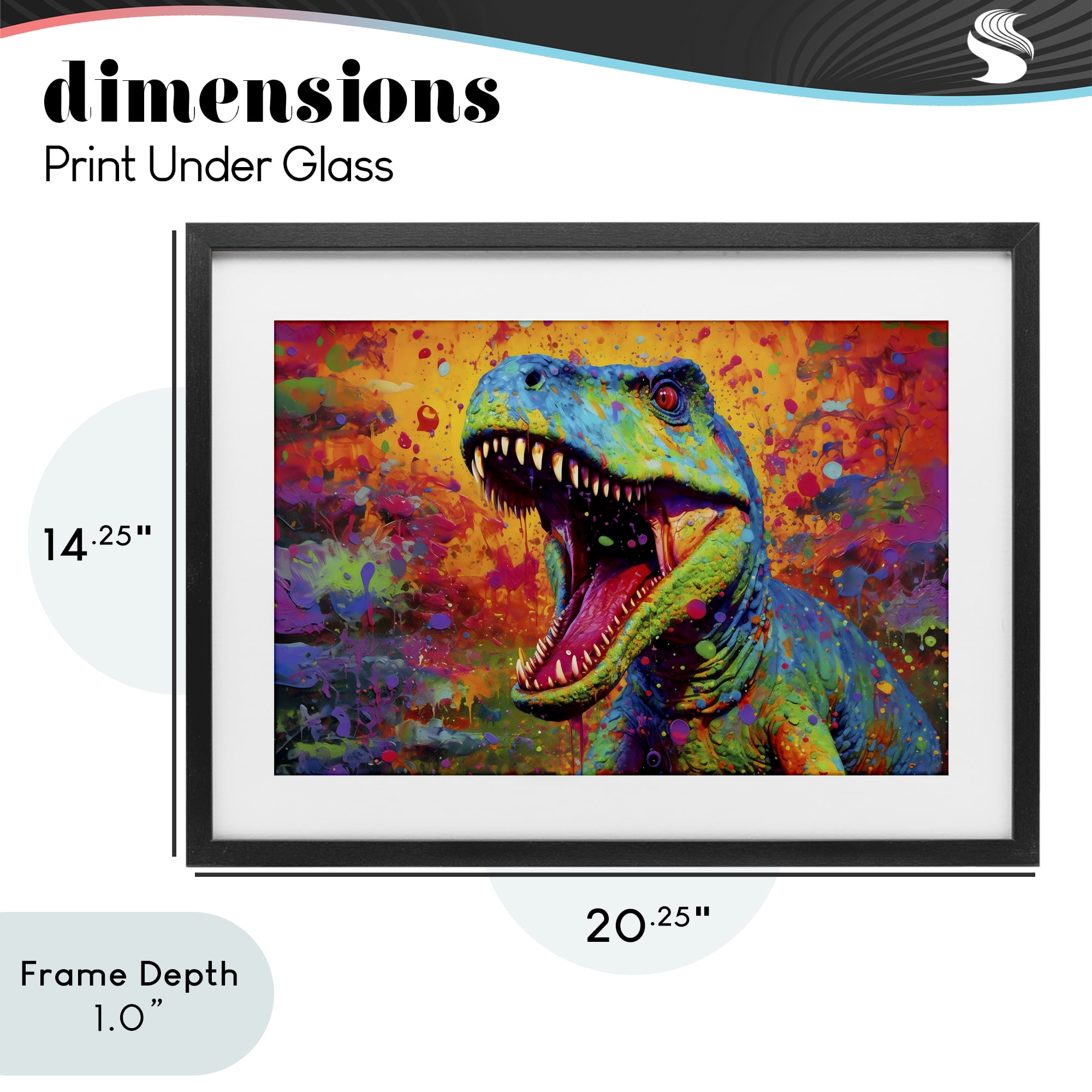 Stupell Industries Colorful T-Rex with Splatter Black Framed Print Under Glass, design by Creative Studio