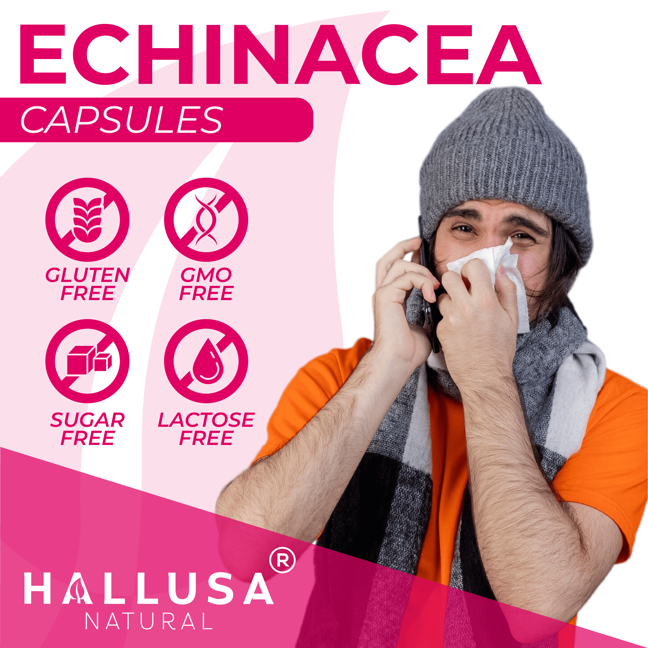 HALLUSA NATURAL Echinacea Purpurea Immune Support Capsules, 60