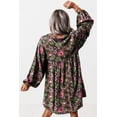 thumbnail image 3 of Women's Green Floral Print Split Neck Bubble Sleeve Shift Mini Dress | [ZhiHiMeRi] | L, 3 of 5