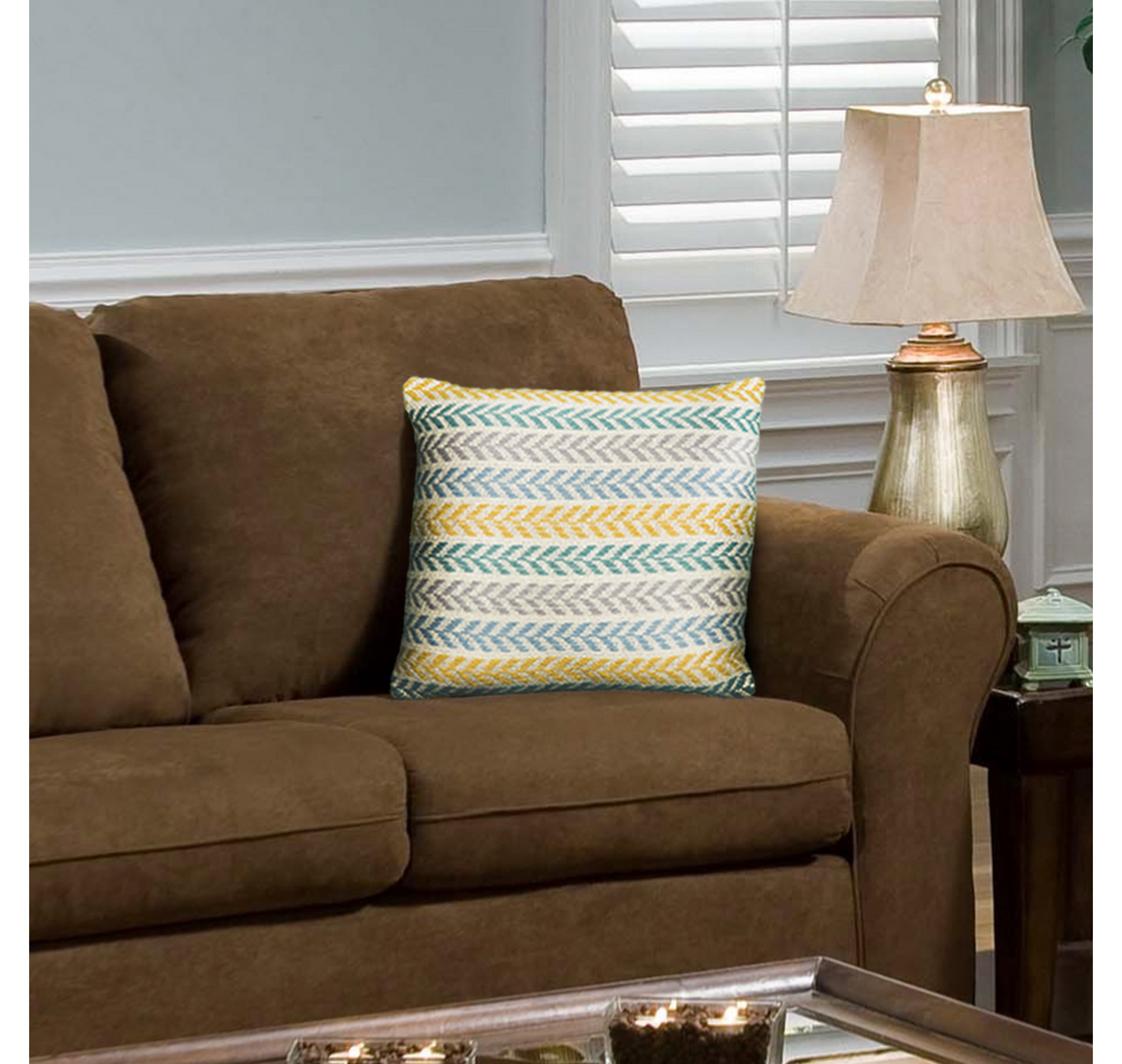 Anne Hand-Woven Chevron Cotton Throw Pillow, Yellow/Teal, 18" x 18", Count per Pack 1
