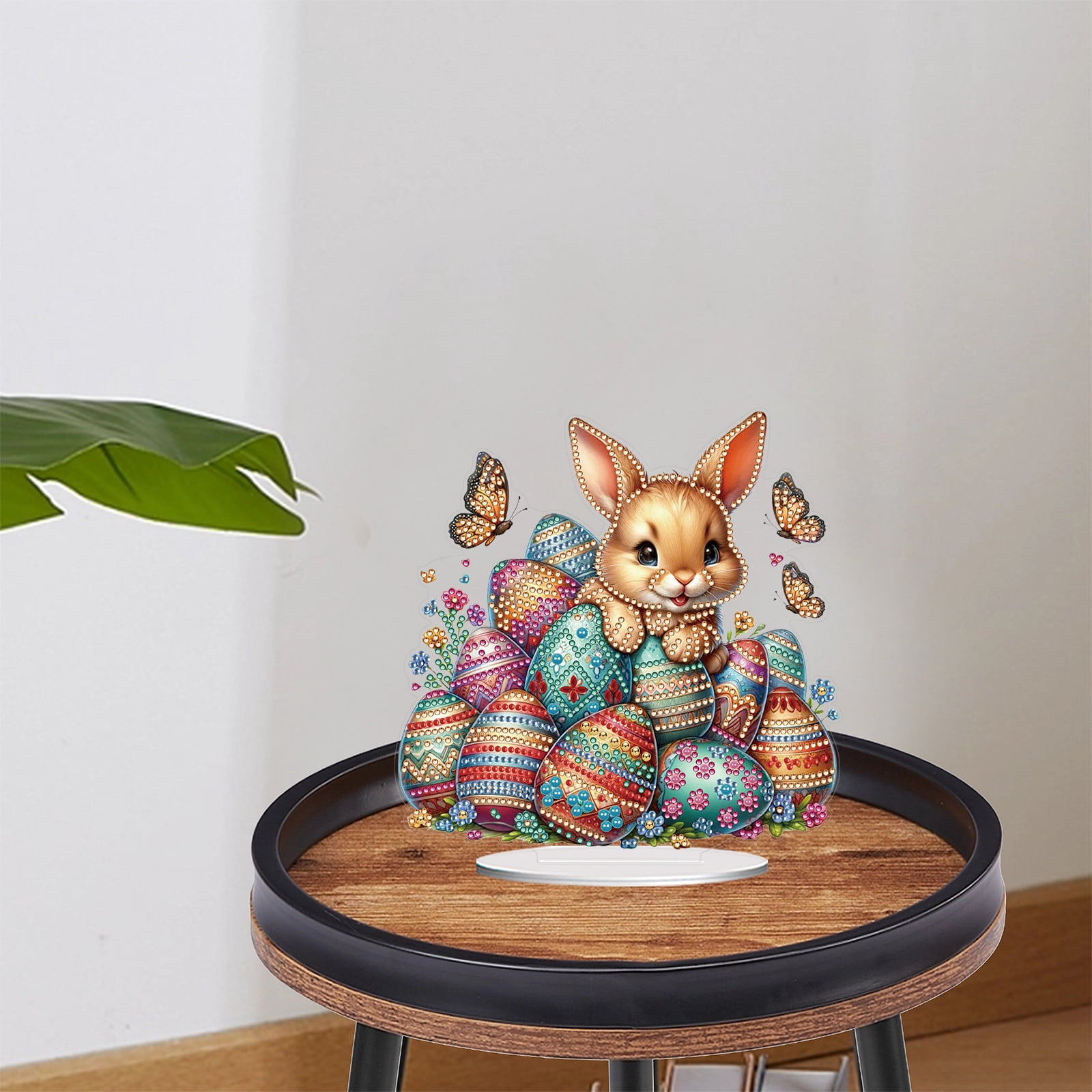 FLOPESN DIY Diamond Art Painting Easter Bunny Ornament Kits with Oval Base, Single-Sided Diamond Painting PET Craft for Home Decor