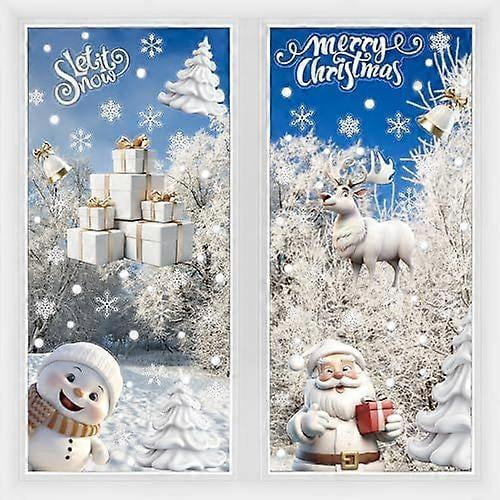 VEYLIN Xmas Window Clings Decoration, Christmas Window Stickers Static Snow Flakes Stickers Fancy Merry Christmas Window Decals for Christmas Window D